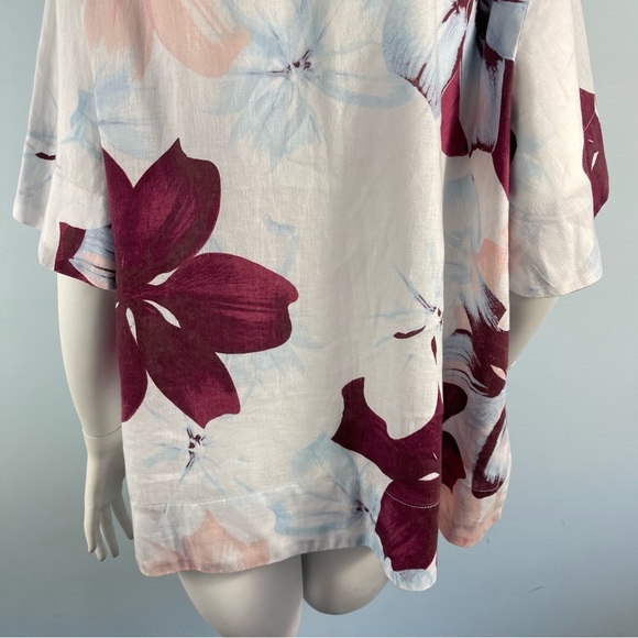 Lord & Taylor Plus Size 1X Boxy Floral Linen Shirt Top Popover Summer Resort - Picture 11 of 13